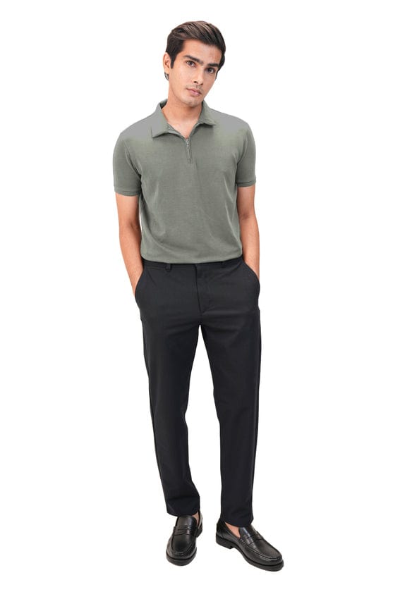 Suede Zipper Polo- Military Olive