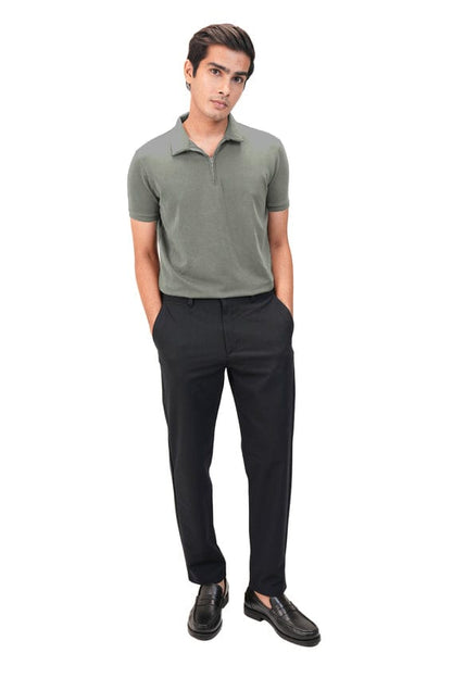 Suede Zipper Polo- Military Olive