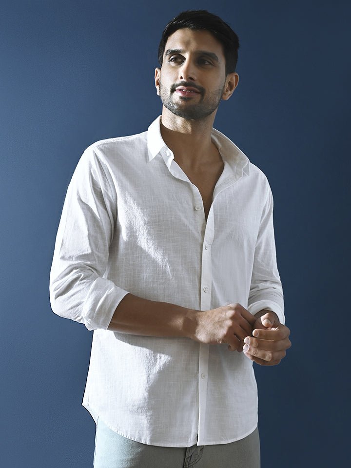 White Solid Slub Shirt | Kingdom Of White at Broadway