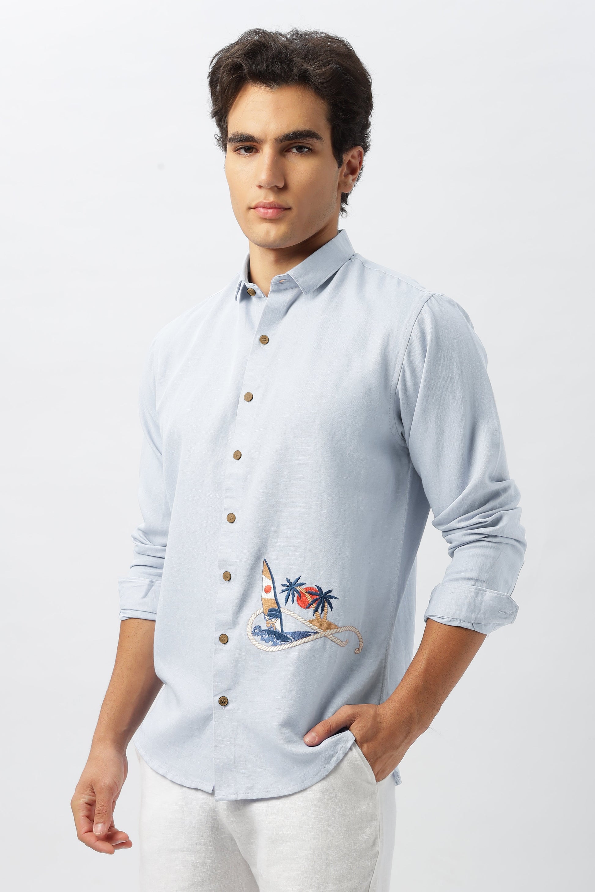 Sundown Sail Blue Embroidered Shirt | Hamptons at Broadway