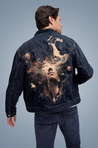 Indigo Cosmic Face Street Style Denim Jacket