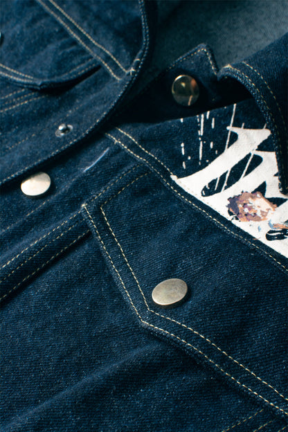 Indigo Cosmic Face Street Style Denim Jacket