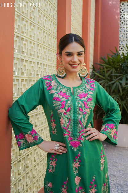 Kashmiri Aari Work Cotton – Green
