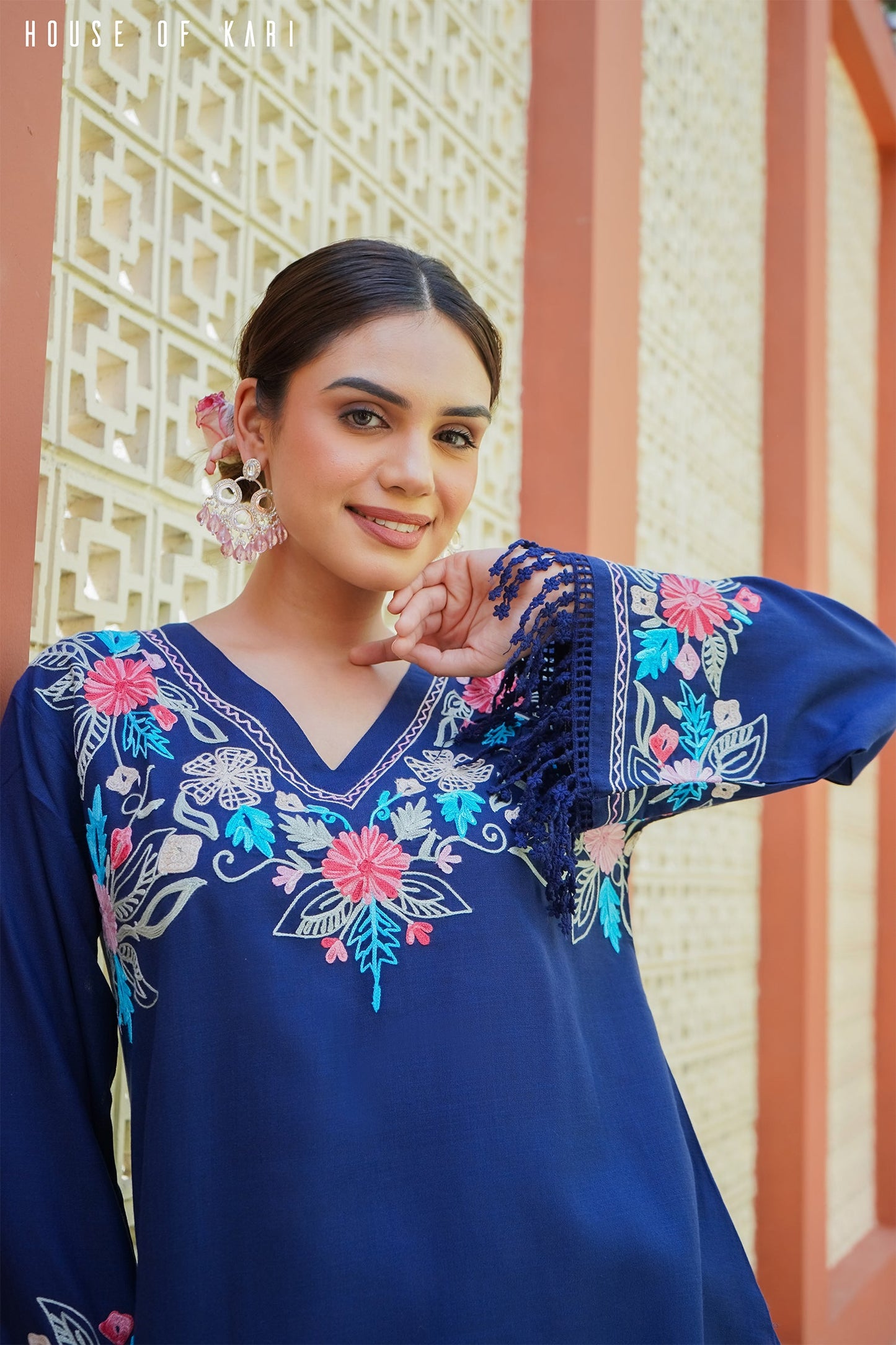 Kashmiri Aari Work Cotton Kurta – Royal Blue