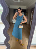 Denim Blossom Midi (handmade 3D roses)