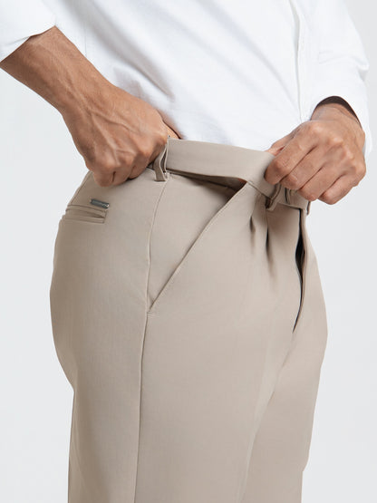 Japanese Beige Straight Fit Pleated Formal Trousers