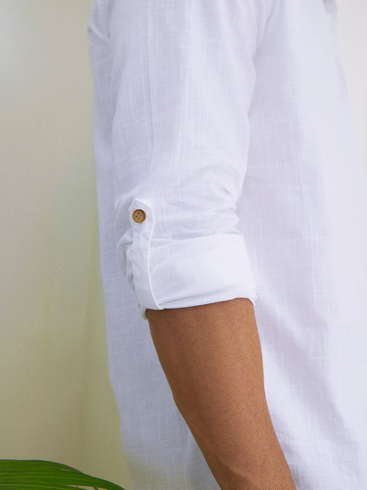 Solid White Mandarin Collar Kurta Shirt | Kingdom Of White at Broadway