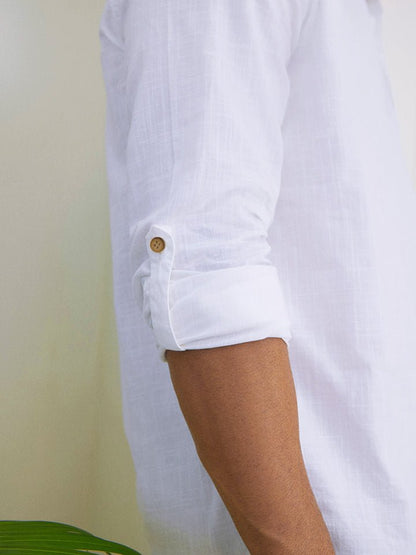 Solid White Mandarin Collar Kurta Shirt | Kingdom Of White at Broadway