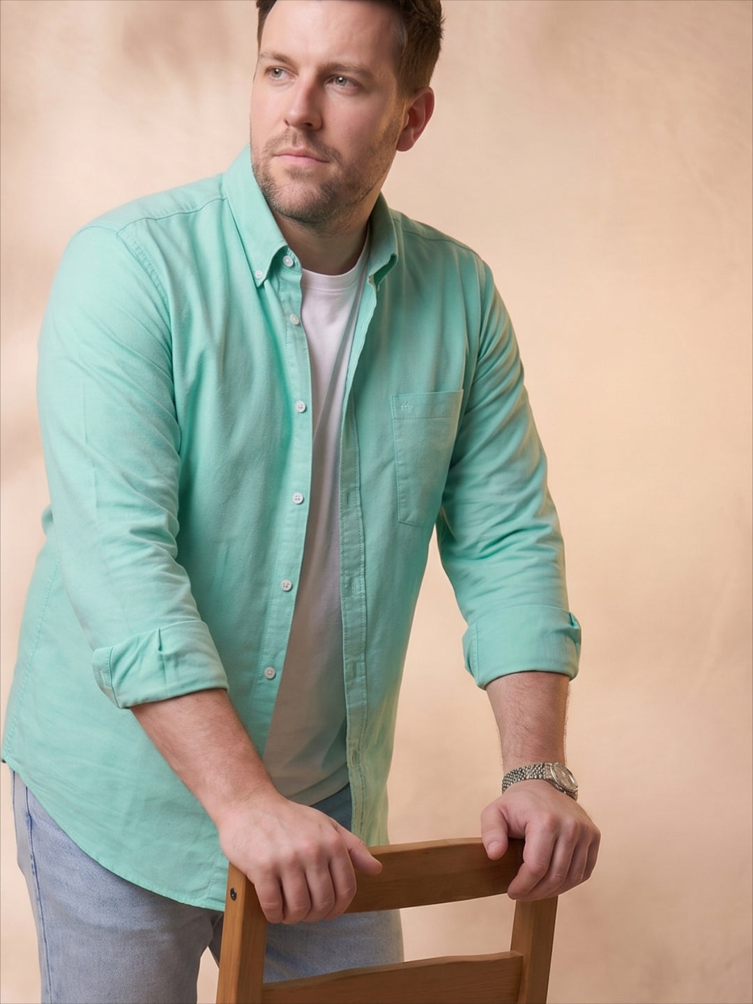 Lime Green Regular Fit Solid Plus Size Casual Shirt for Men (ARMON)