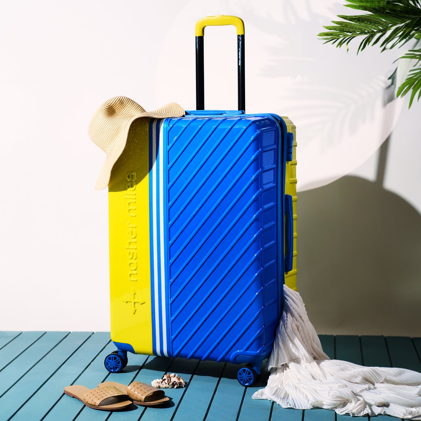 Nasher Miles Vegas Hard-Sided Polycarbonate Check-in Luggage Lime Green&Azure Blue 24 inch |65 Trolley Bag