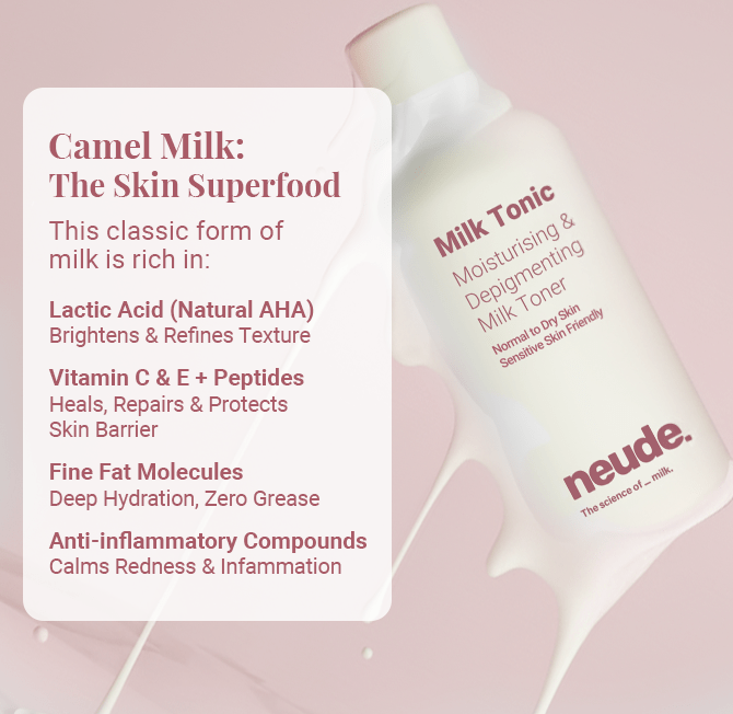 Milk Tonic: Depigmenting & Hydrating Toner with Camel Milk, Ceramides and Snail Mucin - Neude Skin