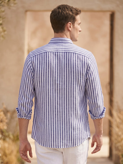 Regular Fit Purple Linen Striped Casual Shirt for Men (LUCID)