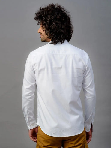 Mandarin Collar American Placket Cotton Shirt - Day Out