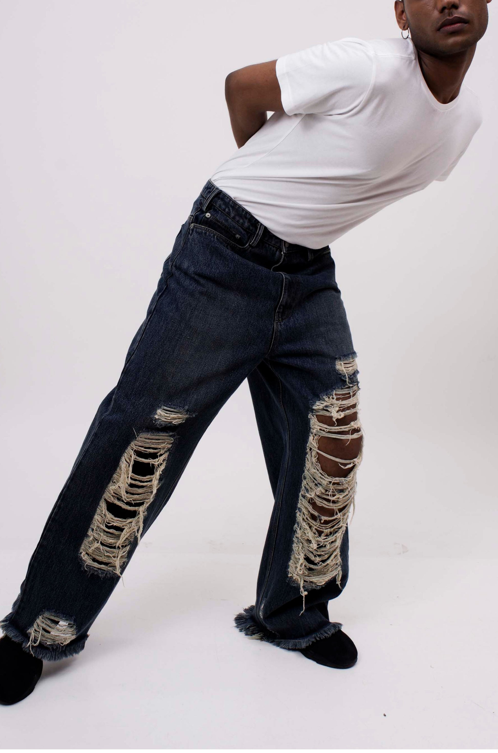 Indigo Distressed Jeans | Huemn at Broadway