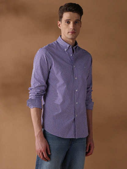 Purple Regular Fit Stripes Formal Shirt for Men (LUDW)