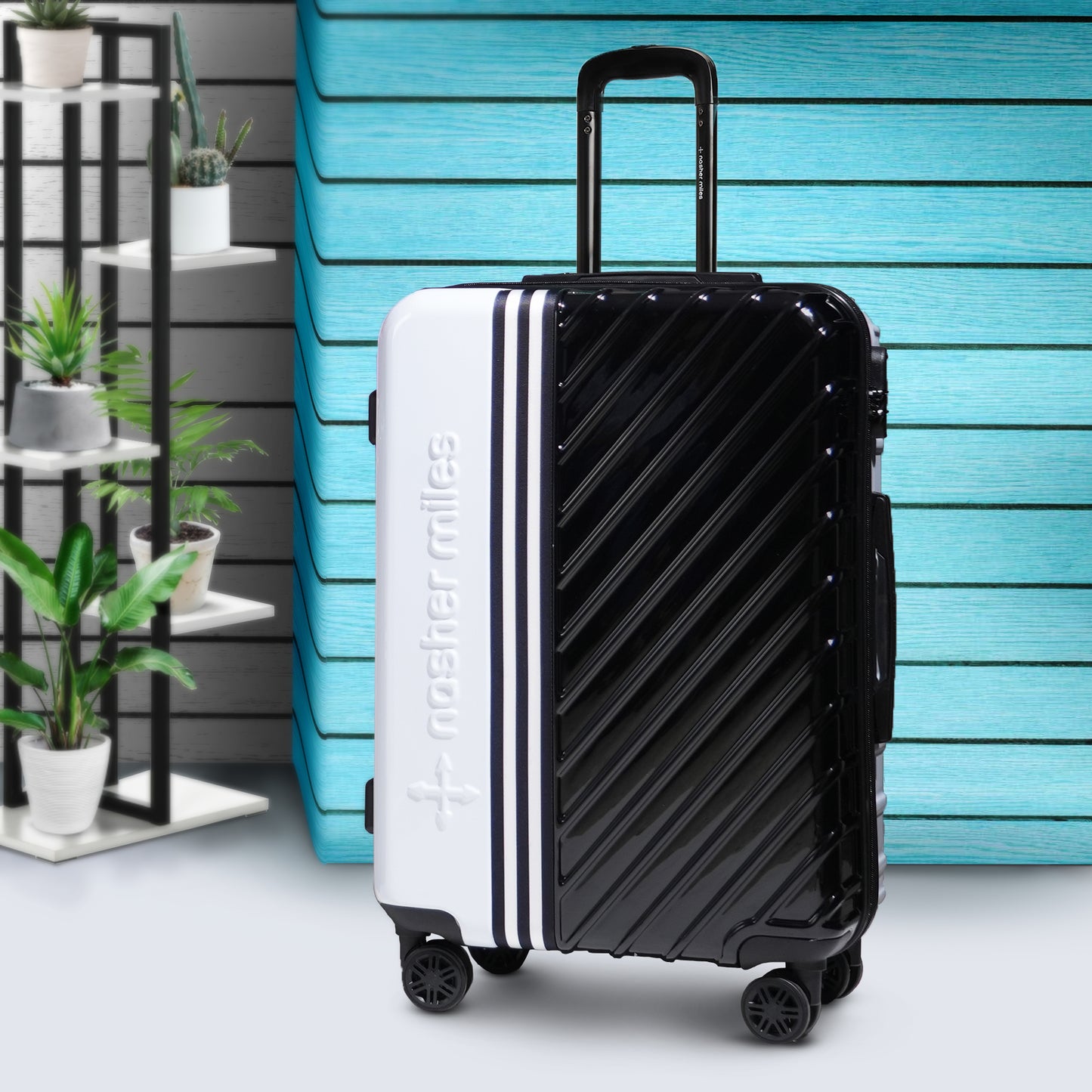 Nasher Miles Vegas Hard-Sided Polycarbonate Check-in Luggage Black&White 28 inch |75 Trolley Bag