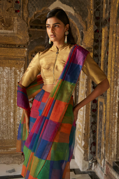 CHECK ORGANZA SARI DRAPE SKIRT