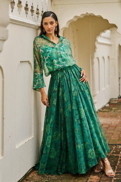 PRINTED ORGANZA MAXI SKIRT