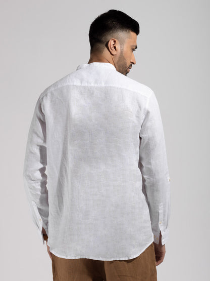 Mandarin Collar Woven White Kurta - Essence