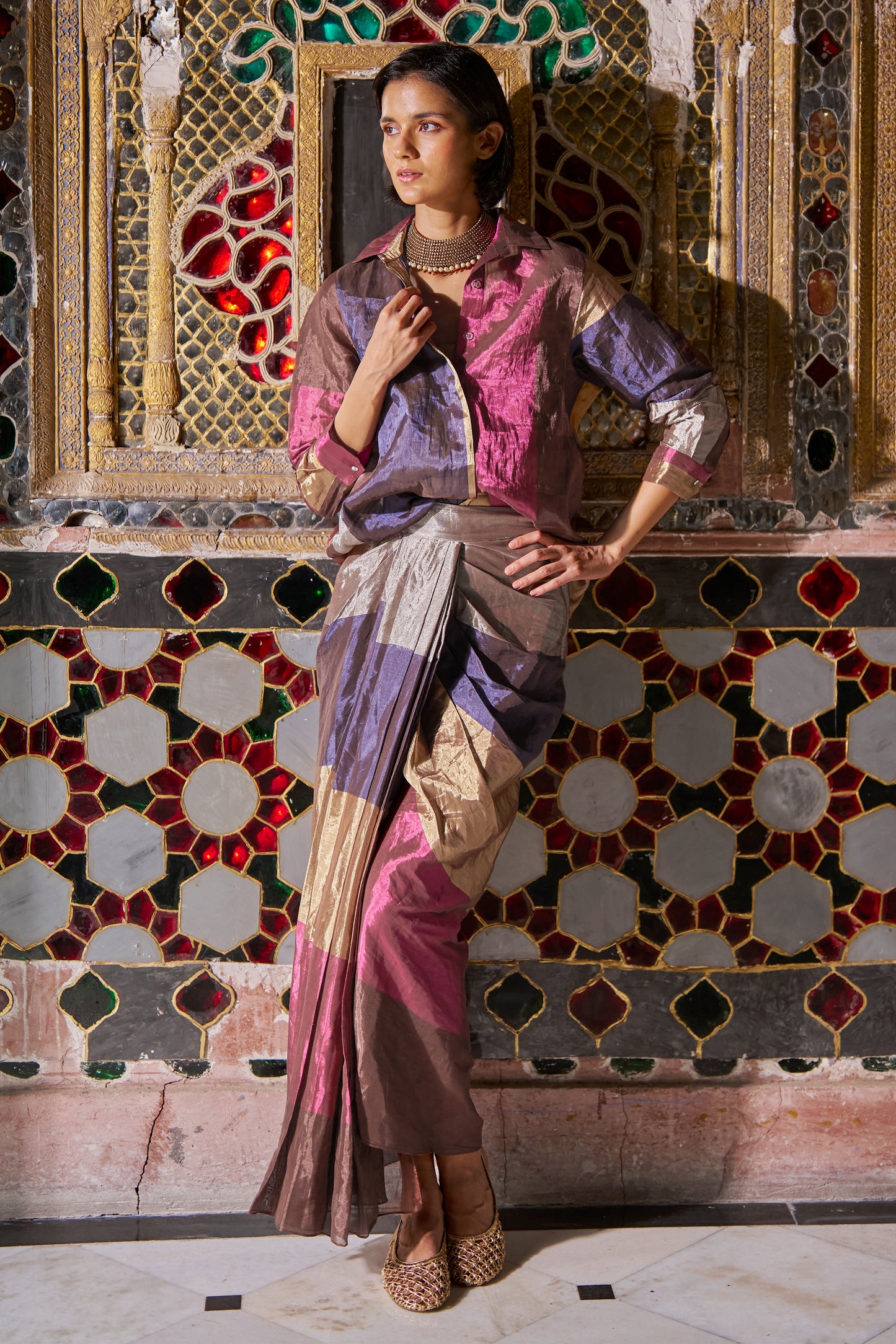 STRIPED BENARES TISSUE SKIRT SET