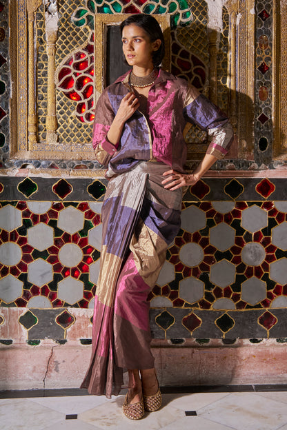 STRIPED BENARES TISSUE SKIRT SET