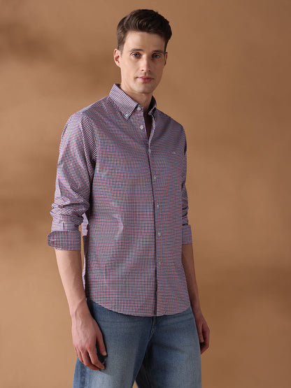 Red Regular Fit Checked Formal Shirt for Men (LEOP)