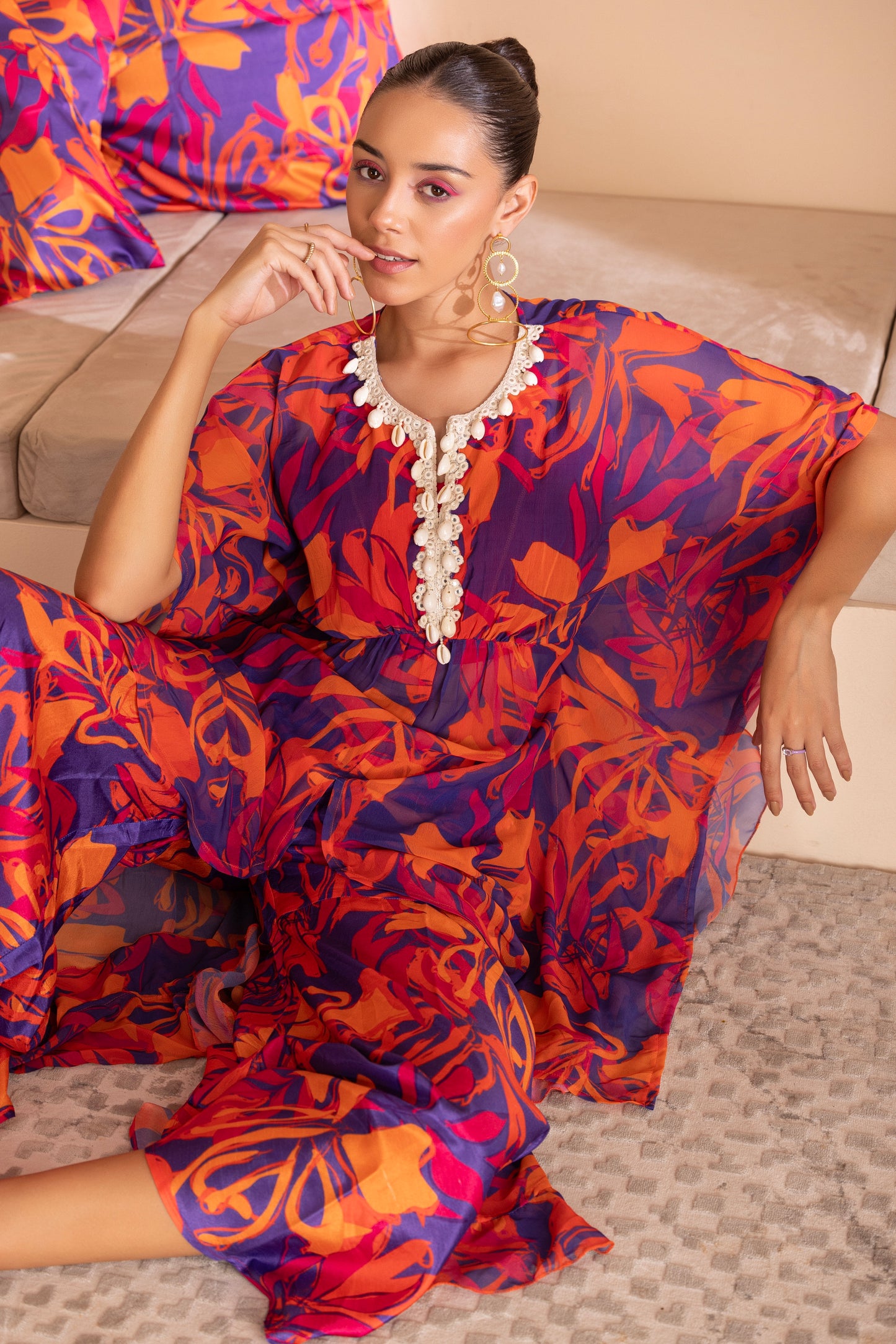 Vibrant Color Pop Printed Kaftan Ensemble