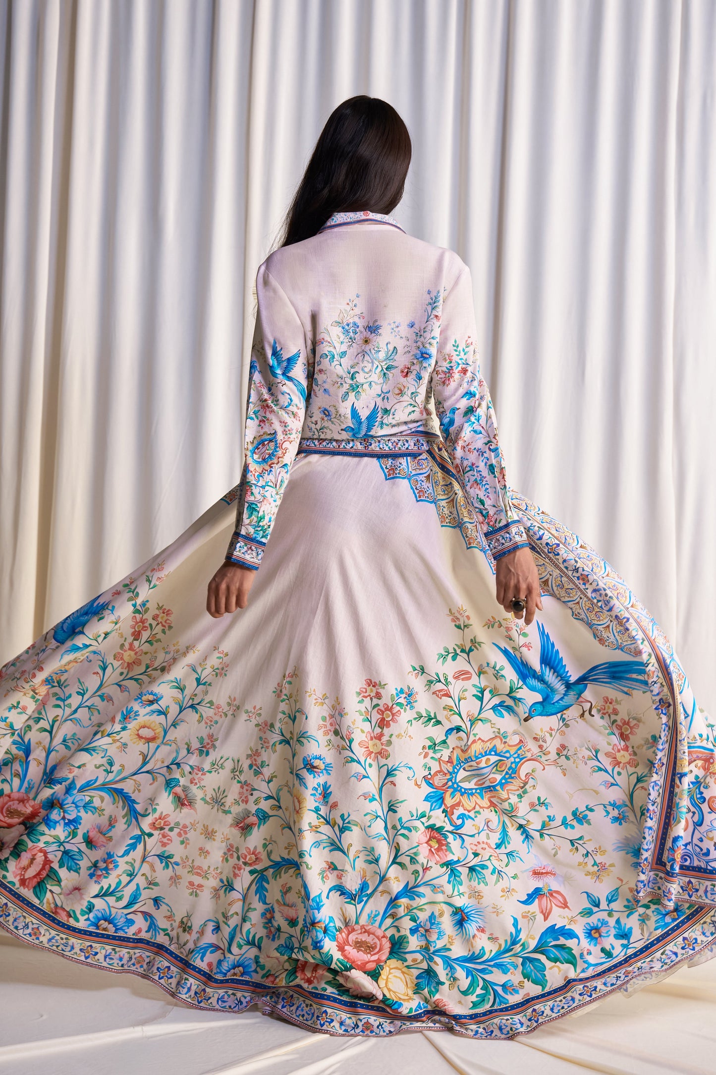 LINEN BOTANICAL PRINT MAXI SKIRT