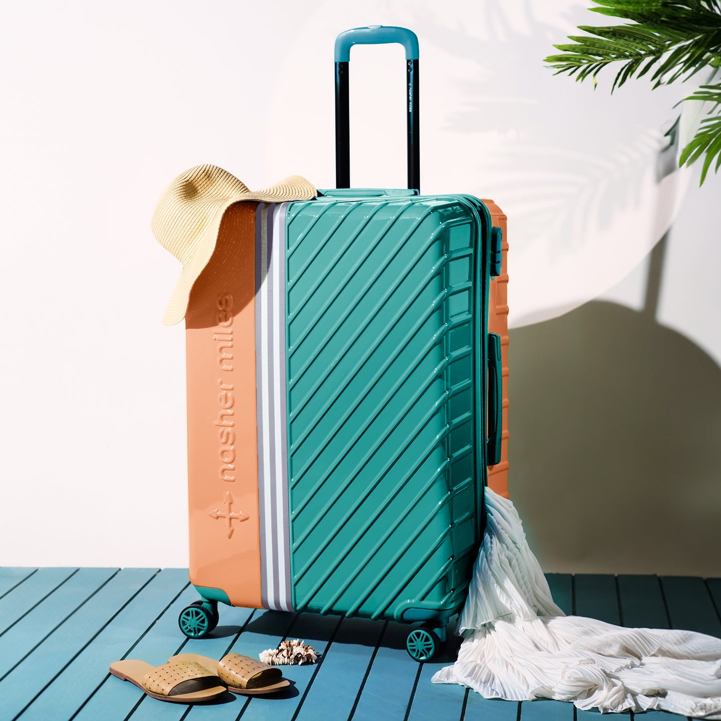 Nasher Miles Vegas Hard-Sided Polycarbonate Check-in Luggage Peach&Sea Blue 28 inch |75 Trolley Bag