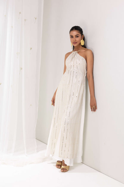White and gold sequence embroidered Kurta set