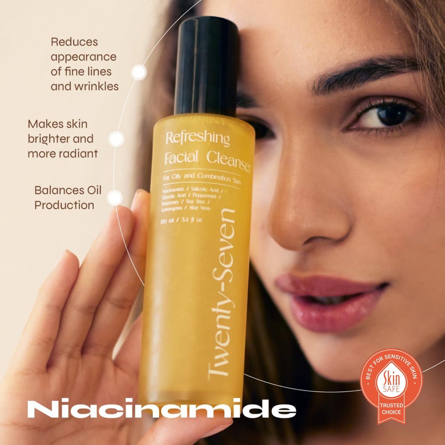 Refreshing Facial Cleanser with Niacinamide, Glycolic Acid (AHA) and Salicylic Acid (BHA) - 100ml
