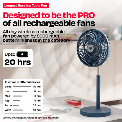 Rechargeable Table Fan with ProLift™ Adjustable Stem and Mood Light | LĪT PRO