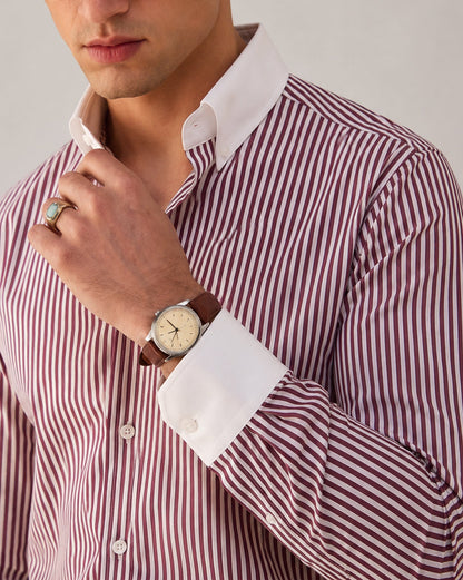 The Crownline Banker Collar Dress Shirt Merlot Red