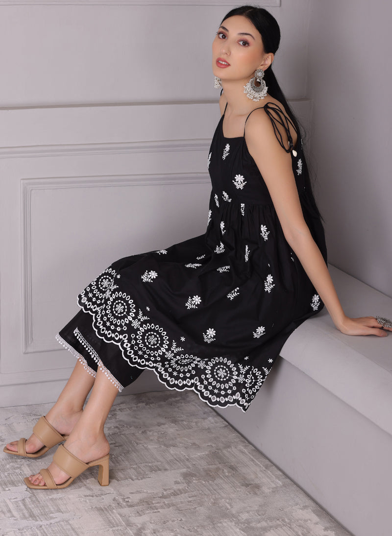 Black Chand Halter Embroidered Kurta Set