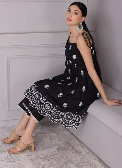 Black Chand Halter Embroidered Kurta Set