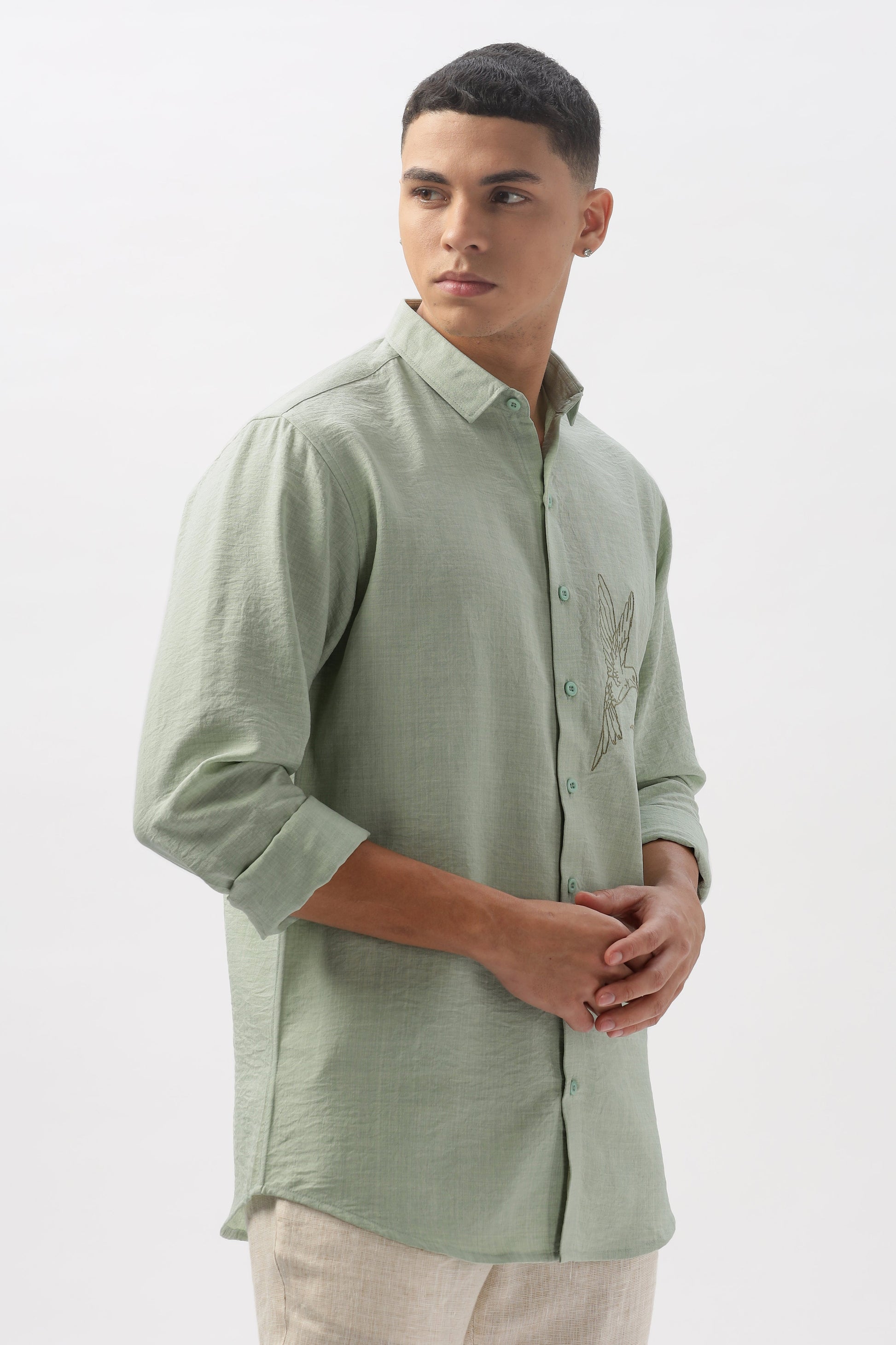 Humming(way) Birds Vienna Green Embroidery Shirt | Hamptons at Broadway