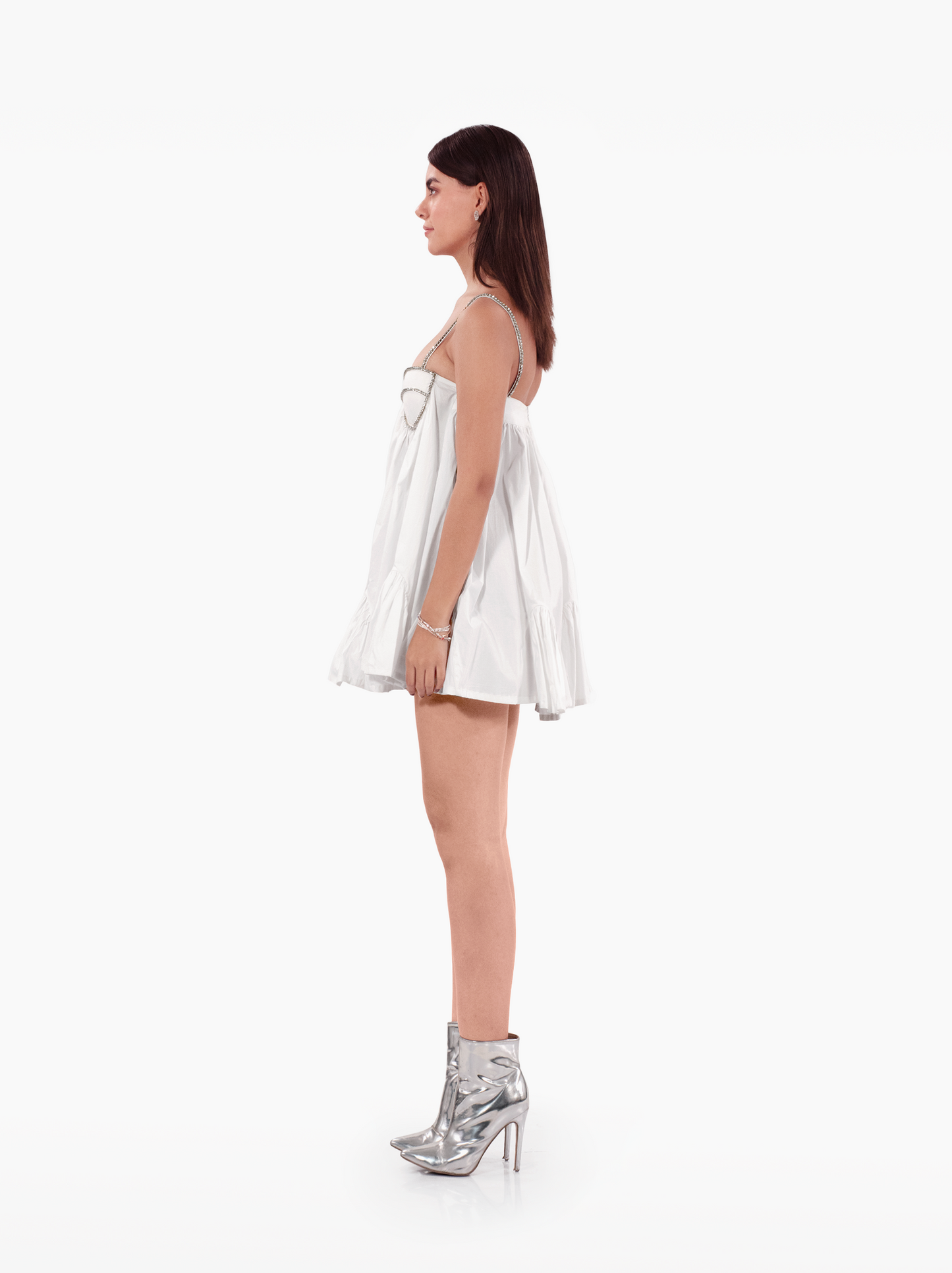 playdate dress - poplin mini dress, loosely fitted silhouette adorned with a crystal trimmed bra, with deep neckline. birthday dress, date night, vacation, euro summer, ibiza