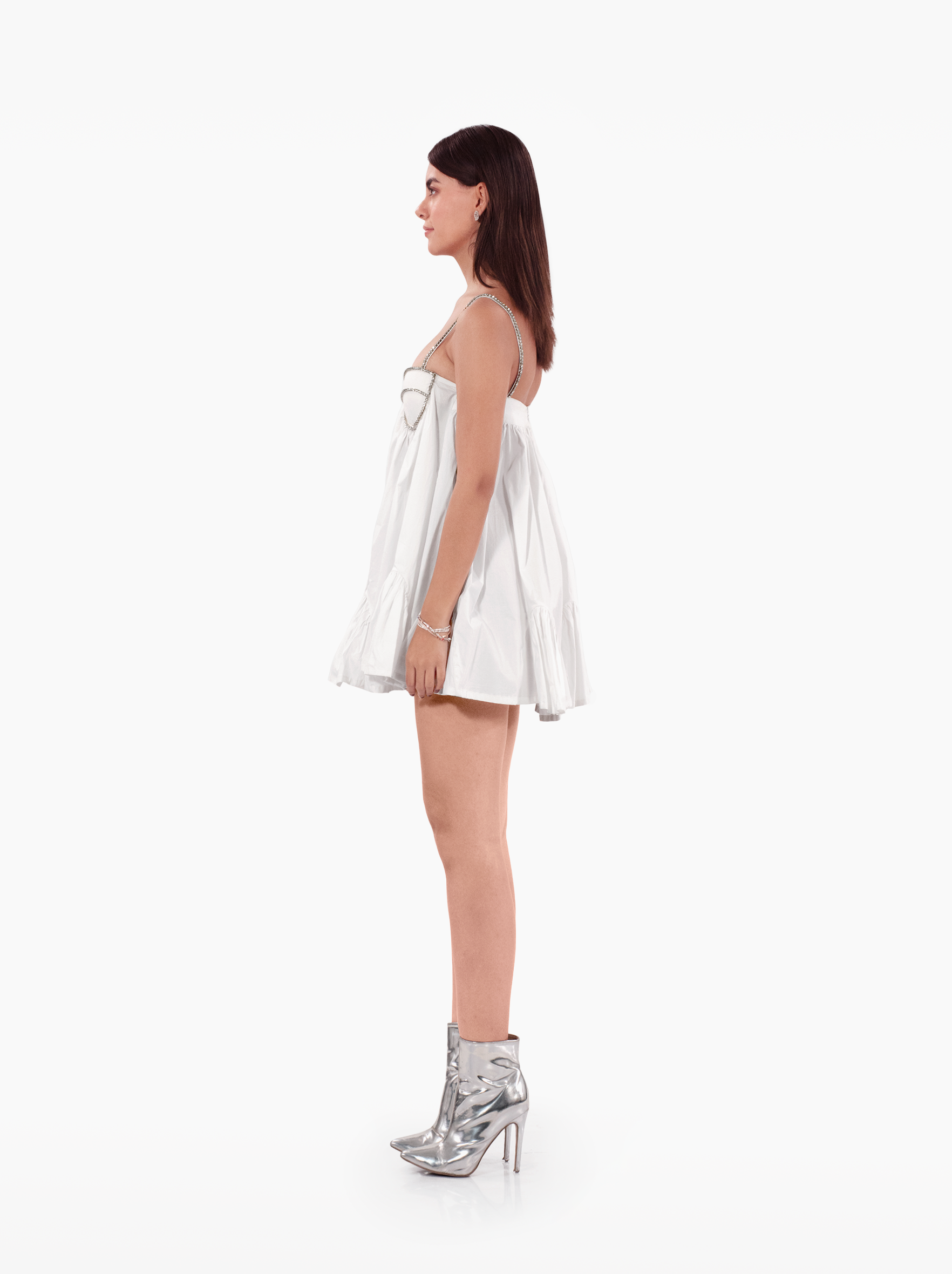 playdate dress - poplin mini dress, loosely fitted silhouette adorned with a crystal trimmed bra, with deep neckline. birthday dress, date night, vacation, euro summer, ibiza