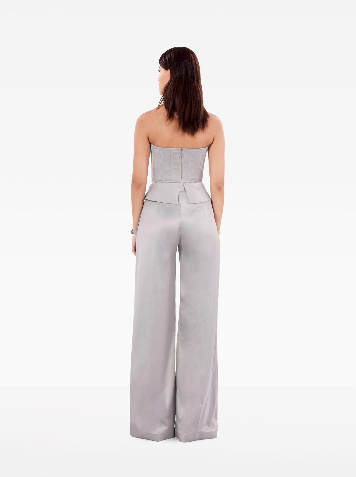 instant crush trousers - silver grey wide leg satin high-waisted trousers with front pockets, birthday, party, formal, dinner, date outfit - SOLÉITE