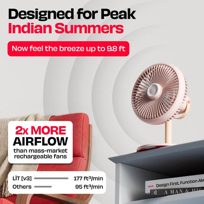 All-day Wireless Rechargeable Table Fan with Mood Light and Magnetic Remote | LĪT [v3]