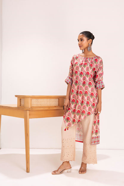 BEIGE MUGHLAI PRINT KURTA SET