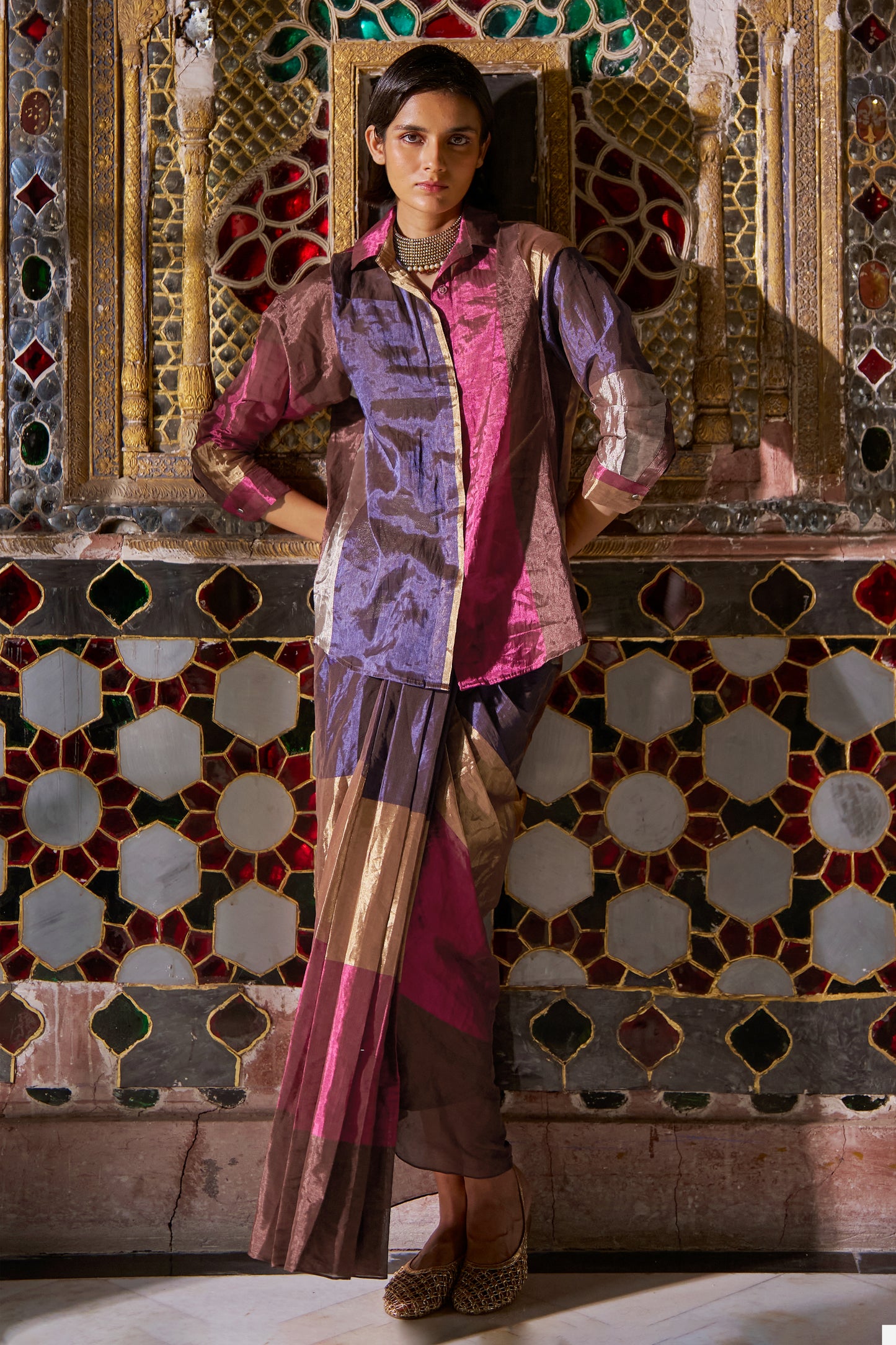 STRIPED BENARES TISSUE SKIRT