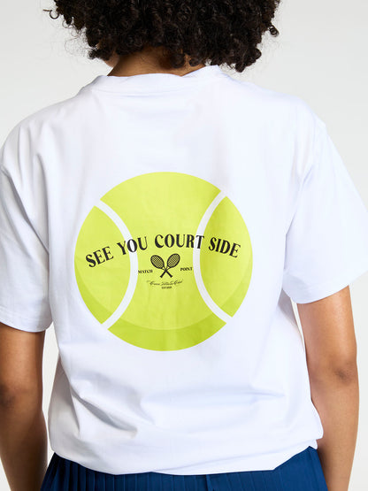 White Courtside Oversized Printed Tee - Women