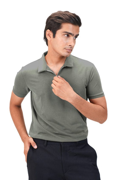 Suede Zipper Polo- Military Olive