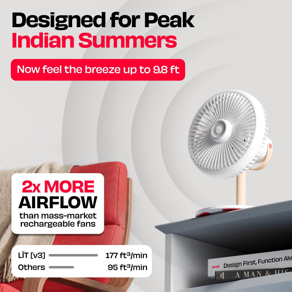 All-day Wireless Rechargeable Table Fan with Mood Light and Magnetic Remote | LĪT [v3]