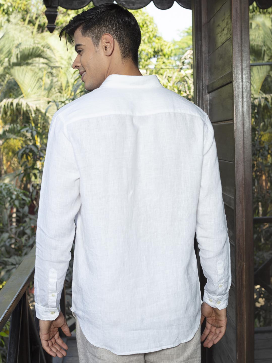 Button Down Collar Linen White Shirt - Serene