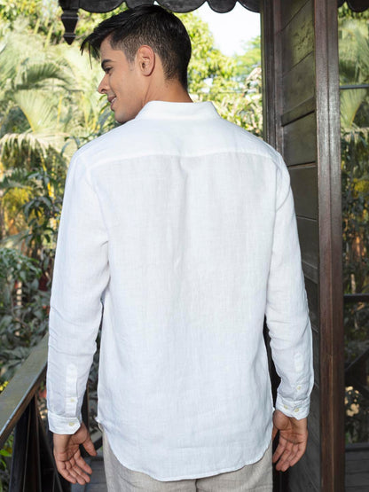 Button Down Collar Linen White Shirt - Serene