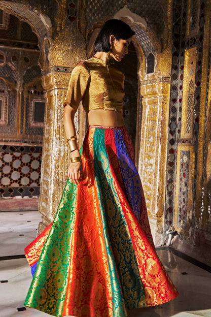 BENARES BROCADE MULTICOLOUR FLARED SKIRT