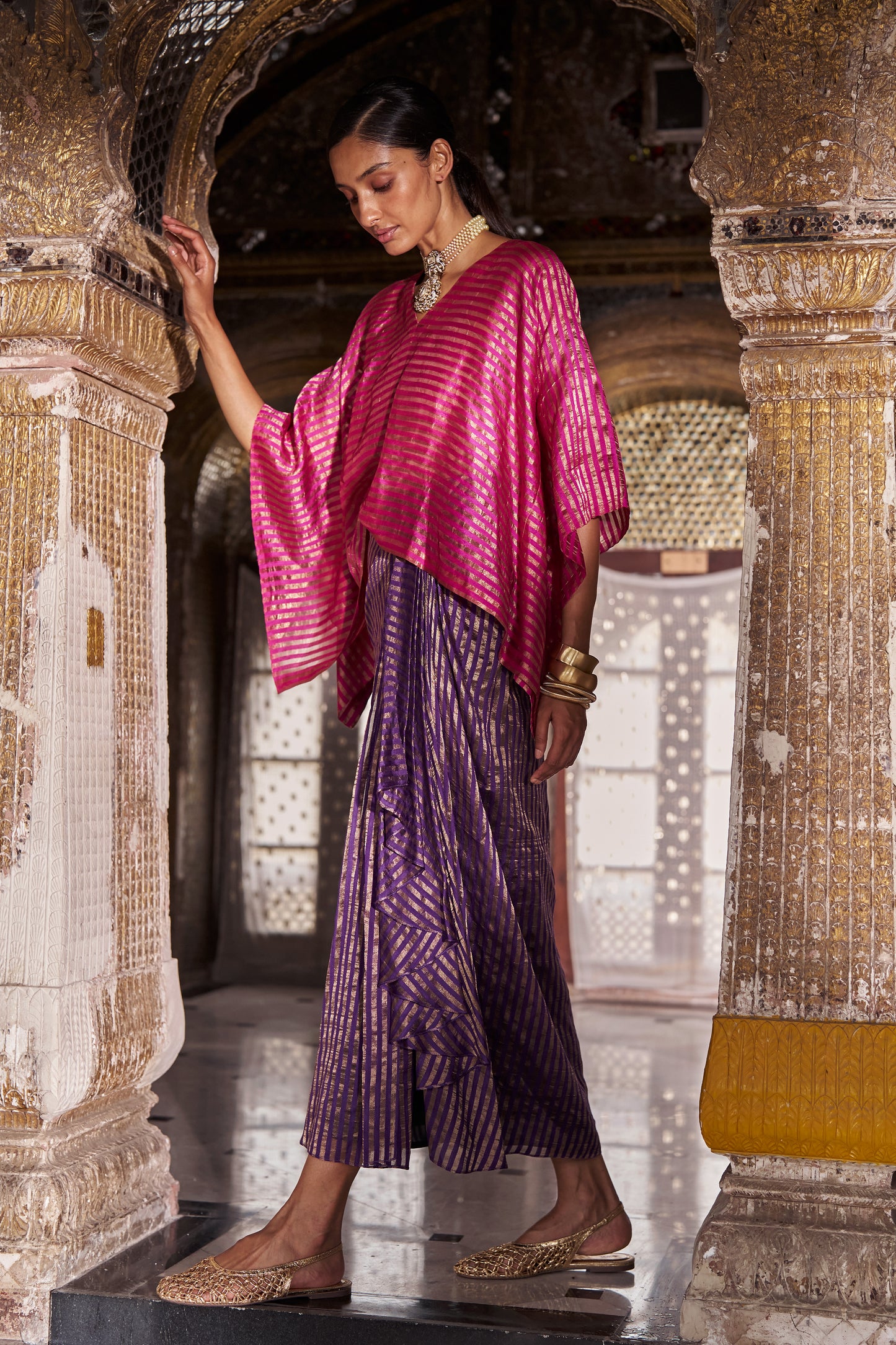 BENARES TISSUE STRIPE DRAPE SKIRT