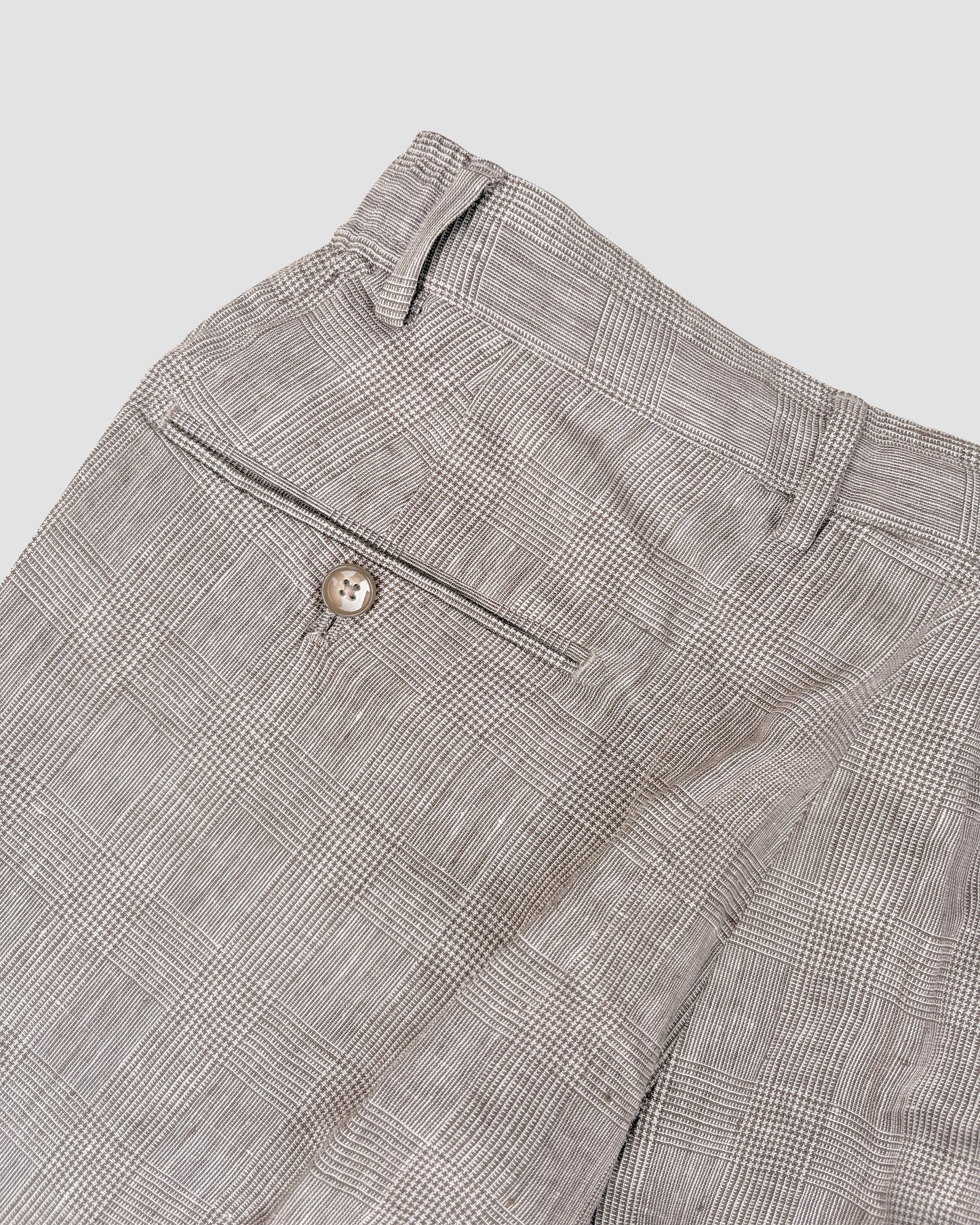 Bare Brown Relax Fit Linen Check Trouser with side Elastic - Brown